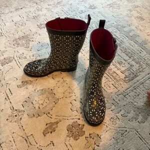 Copelli Elegant Black and White Patterned Women's Rain Boots